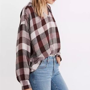 Madewell Maroon Highroad Popover Shirt Plaid